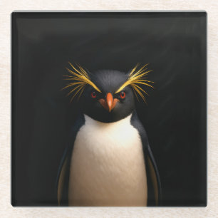 Posavasos de vidrio negro 4 Luxe, pingüino Rockhop