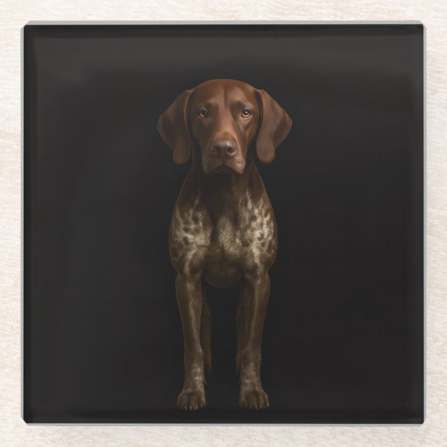 Posavasos de vidrio negro 4 Luxe, Pointer alemán (Anverso)