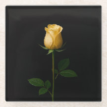 Posavasos de vidrio negro 4 Luxe, Rosa amarilla il