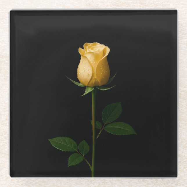 Posavasos de vidrio negro 4 Luxe, Rosa amarilla il (Anverso)