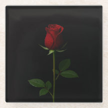Posavasos de vidrio negro 4 Luxe, Rosa Roja Tercio