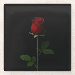 Posavasos de vidrio negro 4 Luxe, Rosa Roja Tercio