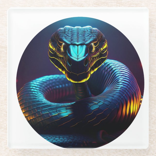 Posavasos De Vidrio negro Cobra Snake In Your Face (Anverso)