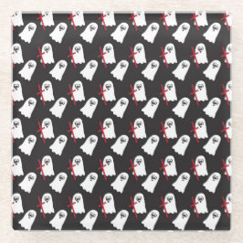 POSAVASOS DE VIDRIO NEGRO CON FILAS DE PEQUEÑOS FANTASMAS BLANCOS