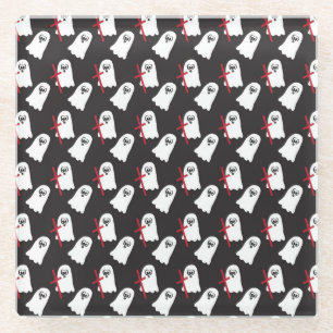 POSAVASOS DE VIDRIO NEGRO CON FILAS DE PEQUEÑOS FANTASMAS BLANCOS