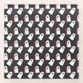 POSAVASOS DE VIDRIO NEGRO CON FILAS DE PEQUEÑOS FANTASMAS BLANCOS