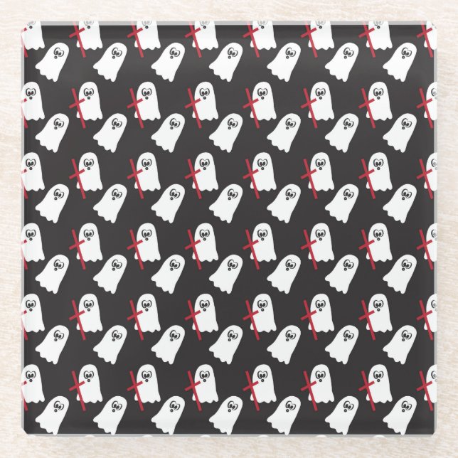 POSAVASOS DE VIDRIO NEGRO CON FILAS DE PEQUEÑOS FANTASMAS BLANCOS (Anverso)