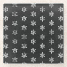 POSAVASOS DE VIDRIO NEGRO CON SILVER HOLIDAY SNOWFLAKES