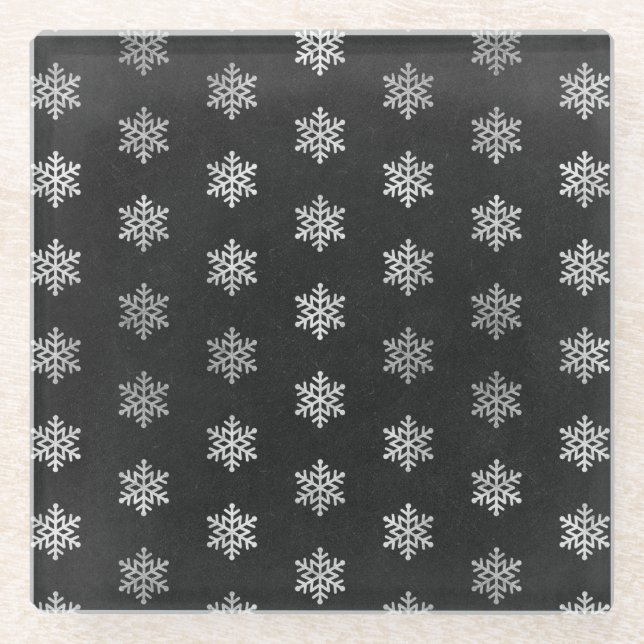 POSAVASOS DE VIDRIO NEGRO CON SILVER HOLIDAY SNOWFLAKES (Anverso)
