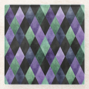 Posavasos De Vidrio Negro Verde púrpura Forma de diamante Abstracto