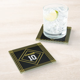 Posavasos de vidrio negro y amarillo inspirado en
