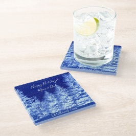 Posavasos De Vidrio Neon Blue Christmas Tree