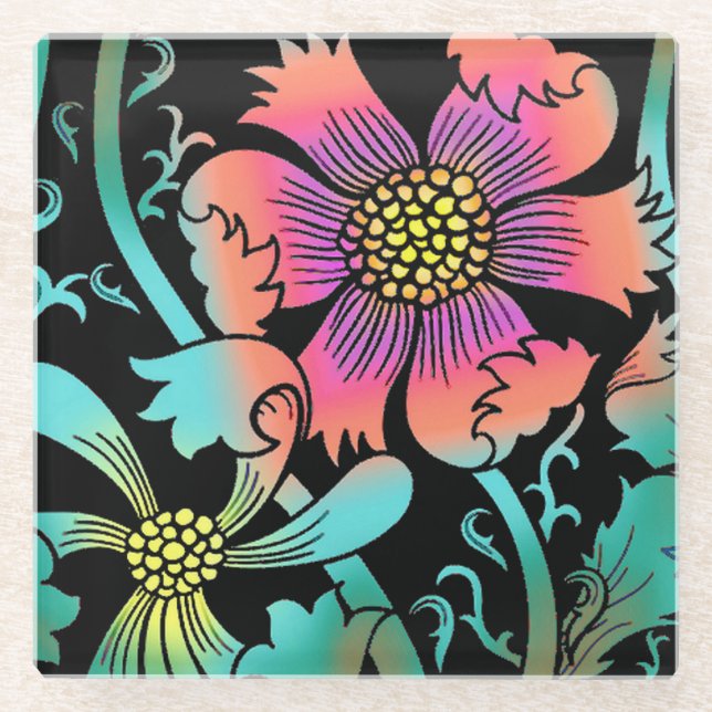 Posavasos De Vidrio Neon Flowers (Anverso)