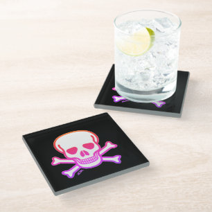 Posavasos De Vidrio Neon Skull n Bones esparadrapo blanco de vidrio ne