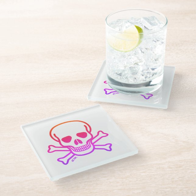 Posavasos De Vidrio Neon Skull n Bones transparente de vidrio (Angular)
