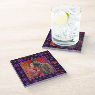 Posavasos De Vidrio Neon Snowflakes