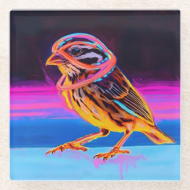 Posavasos De Vidrio Neon Sparrow con acentos brillantes (Anverso)