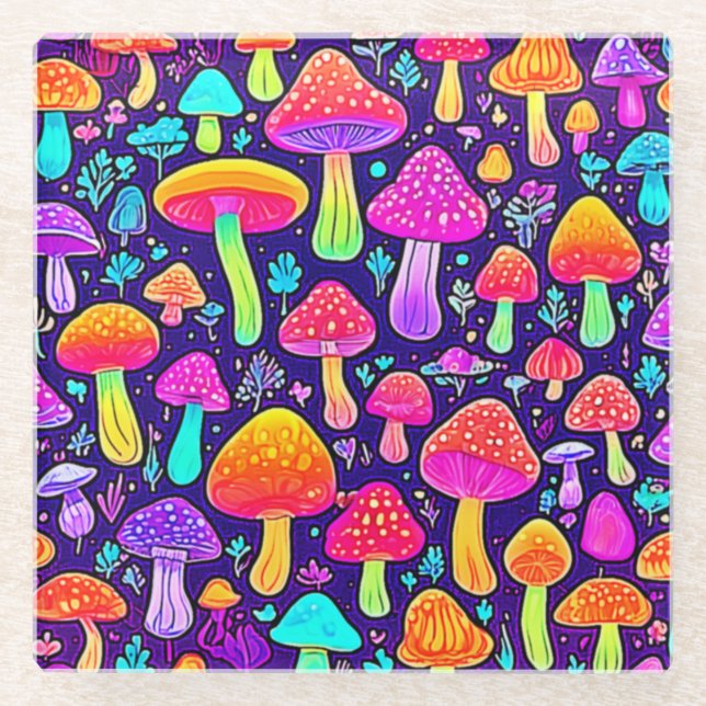 Posavasos De Vidrio Neón suave: parche para hongos Personalizados (Anverso)