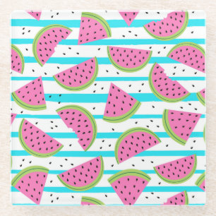 Posavasos De Vidrio Neon Watermelon en rayas