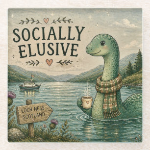 Posavasos De Vidrio Nessie esquiva socialmente criptozoología Loch Nes