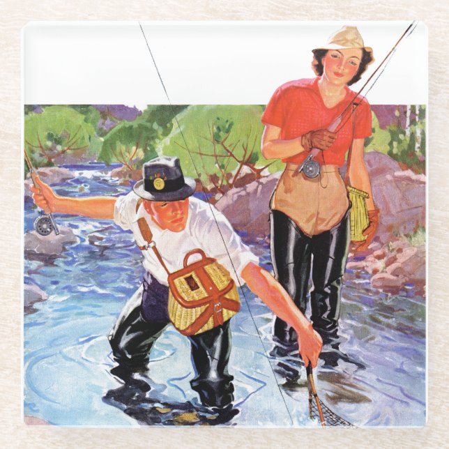 Posavasos De Vidrio Netting A Fish by R.J. Cavaliere (Anverso)