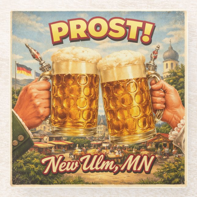 Posavasos De Vidrio New Ulm MN Minnesota German Prost Coaster (Anverso)