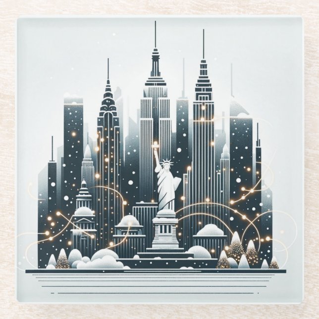 Posavasos De Vidrio New York Holiday Elegance - Navidades Personalizab (Anverso)