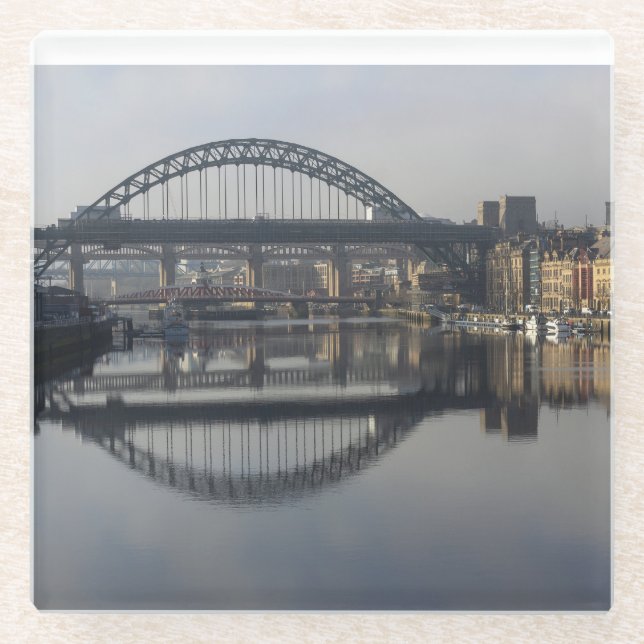 Posavasos De Vidrio Newcastle Quayside y el puente Tyne (Anverso)