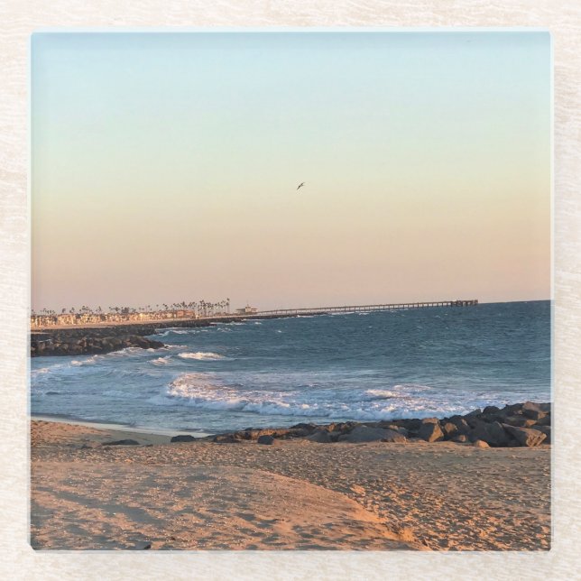 Posavasos De Vidrio Newport Beach en Sunset, California (Anverso)