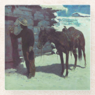 Posavasos De Vidrio Nieve de invierno de caballos y bovinas