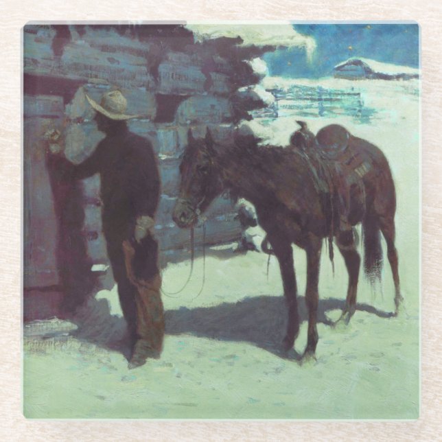 Posavasos De Vidrio Nieve de invierno de caballos y bovinas (Anverso)