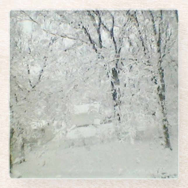 Posavasos De Vidrio Nieve de invierno, montaña rusa de vidrio (Anverso)