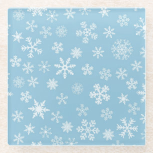Posavasos De Vidrio Nieve en fondo azul claro