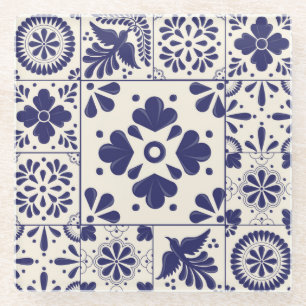 Posavasos De Vidrio Nile Blue Talavera Floral Tradicional Mexicana