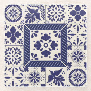 Posavasos De Vidrio Nile Blue Talavera Mexicana Tradicional de Aves