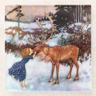 Posavasos De Vidrio Niña besando a Moose