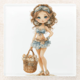 POSAVASOS DE VIDRIO NIÑA DE VERANO PEQUEÑA Y MONA VESTIDA DE AZUL