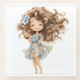 POSAVASOS DE VIDRIO NIÑA DE VERANO PEQUEÑA Y MONA VESTIDA DE AZUL