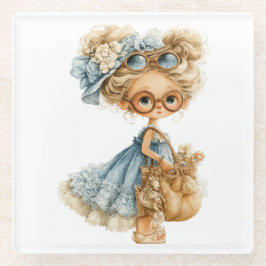 POSAVASOS DE VIDRIO NIÑA DE VERANO PEQUEÑA Y MONA VESTIDA DE AZUL