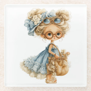 POSAVASOS DE VIDRIO NIÑA DE VERANO PEQUEÑA Y MONA VESTIDA DE AZUL