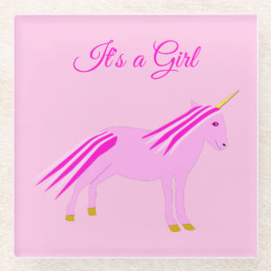 Posavasos De Vidrio Niña rosa bonito Personalizado unicornio revela gé