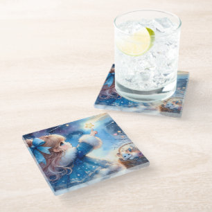 Posavasos De Vidrio Niña Soñadora de Estrellas Acuarela
