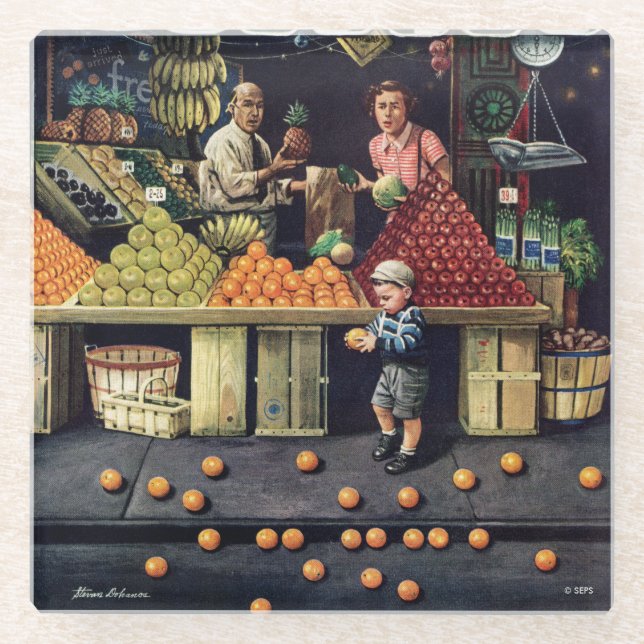 Posavasos De Vidrio Niño y naranjas (Anverso)