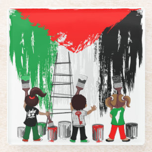 Posavasos De Vidrio Niños de Gaza pintando la bandera de Palestina
