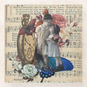 Posavasos De Vidrio Niños de la cosecha de vintage y Collage floral