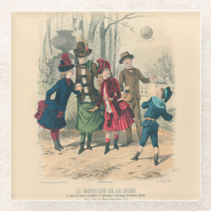 Posavasos De Vidrio Niños Victorianos Antiguos Juegan con Pelota 1880