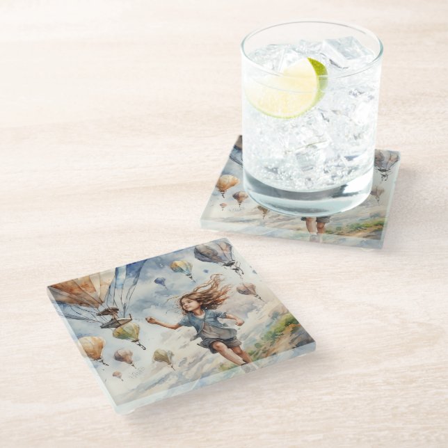 Posavasos De Vidrio niños volando cometas (Angular)