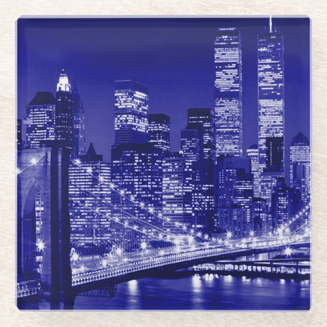 Posavasos De Vidrio Noche azul de Nueva York (Anverso)