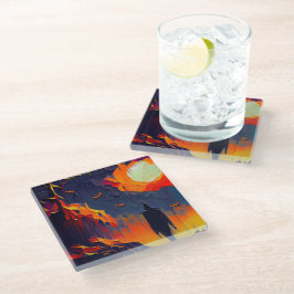 Posavasos De Vidrio Noche de Halloween Resumen Moderno