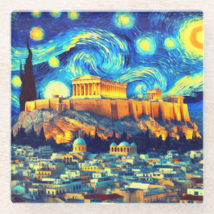 Posavasos De Vidrio Noche estrellada Acrópolis Atenas Grecia